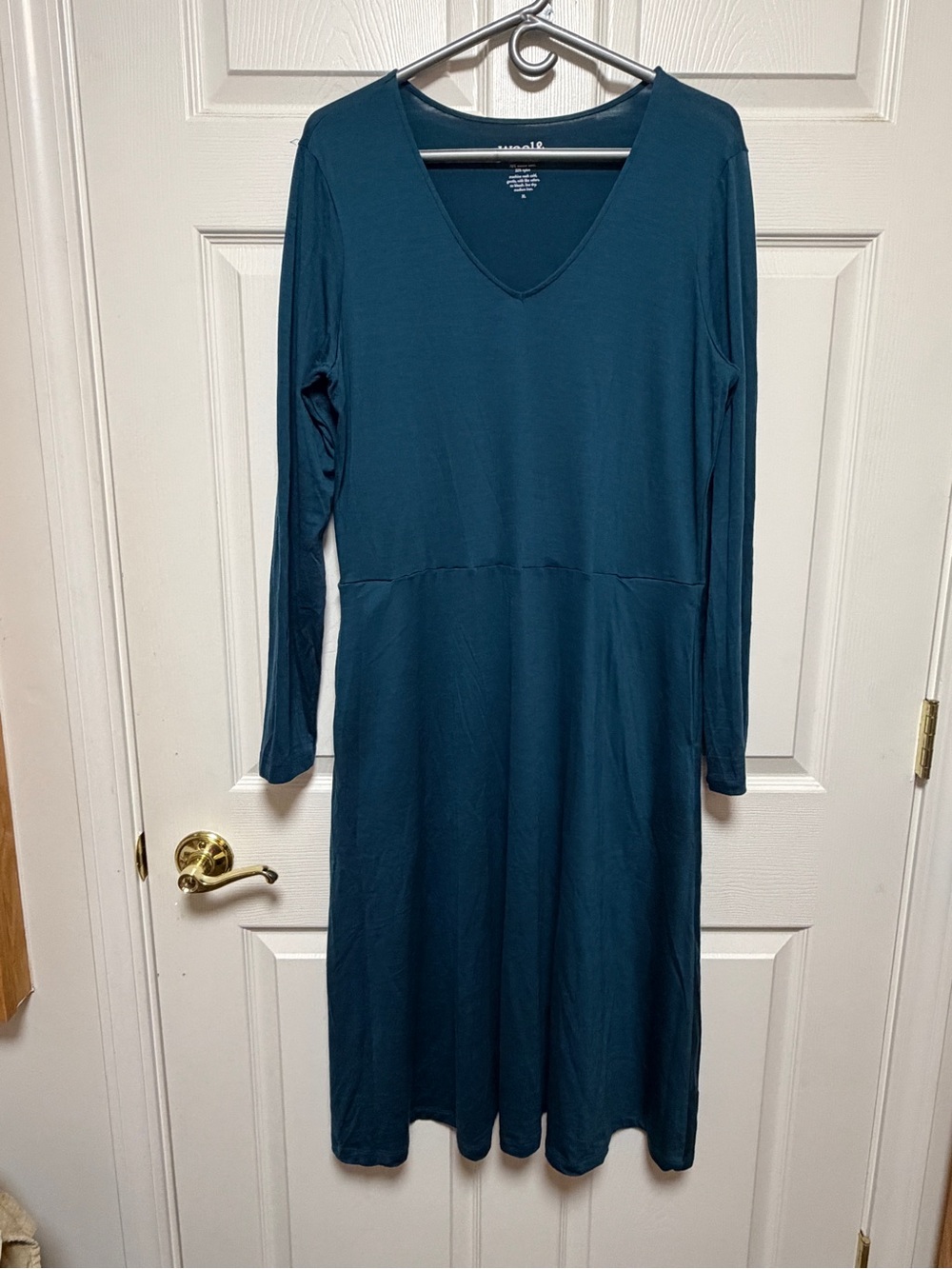 Talia Signature 160 Long-Sleeve V-Neck A-Line Dress in Aegean Teal